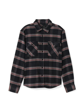 Brixton | Bowery Stretch Water Resistant Flannel in Black/Charcoal/Barn Red