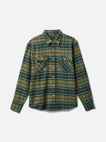 Brixton | Bowery Stretch Water Resistant Flannel in Olive Surplus/Black/White
